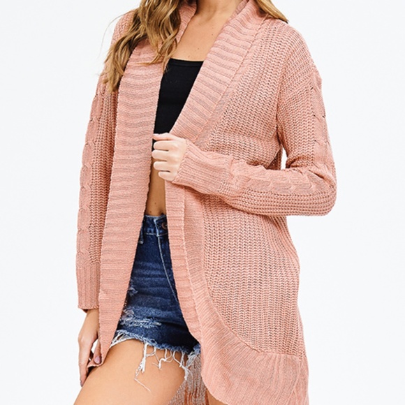 Sweaters - PINK OPEN FRONT CARDIGAN